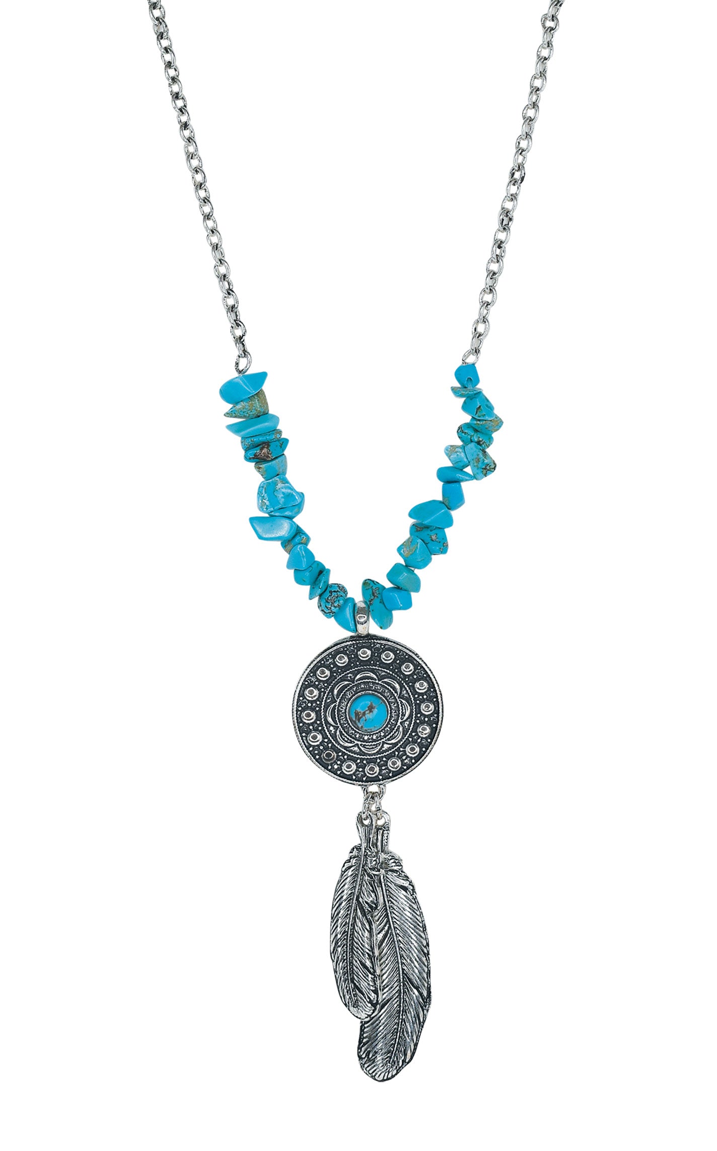 Justin Silver and Turquoise Pendant and Father Charms Necklace