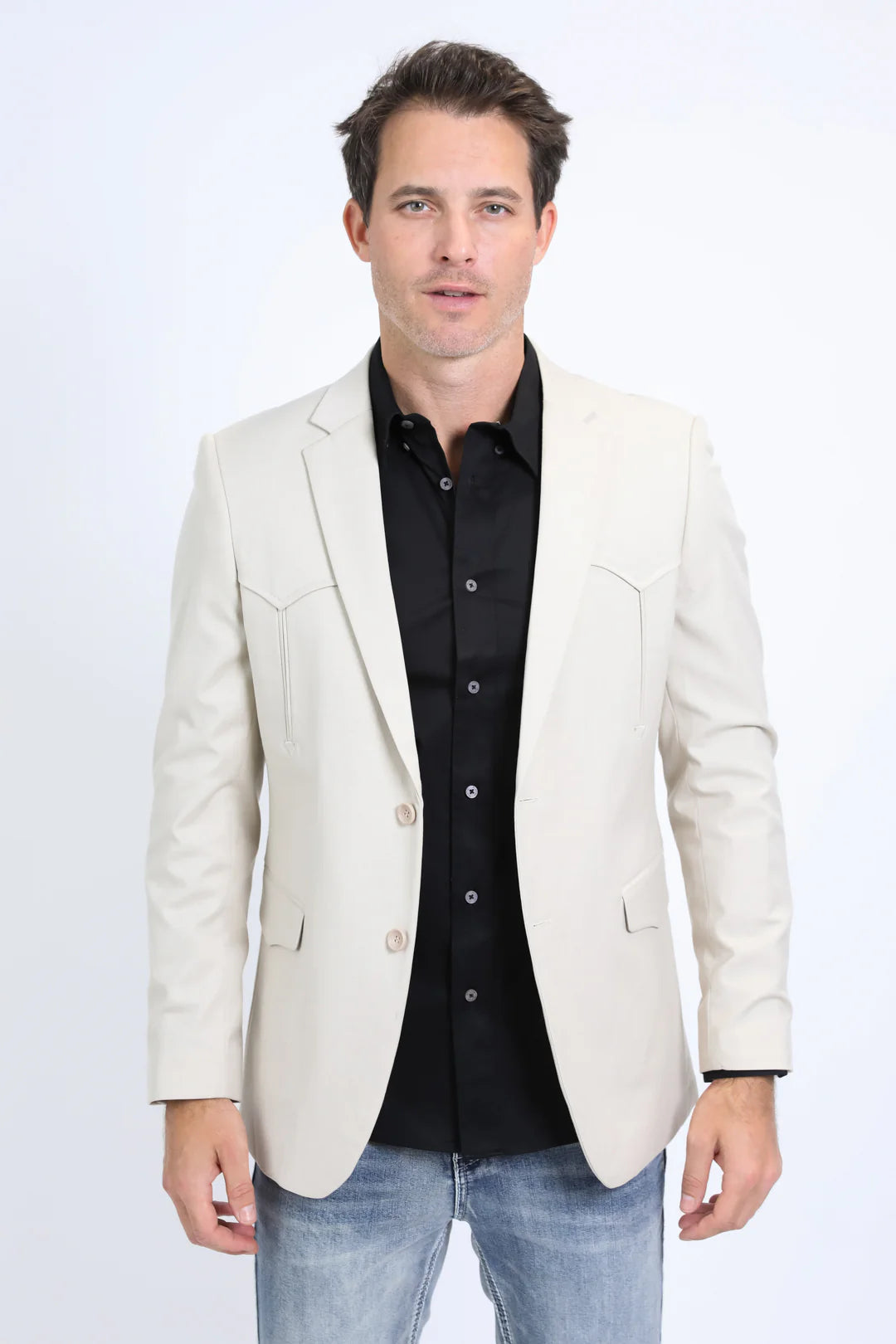 Platini Men's Double Button Western Beige Blazer BLW10523