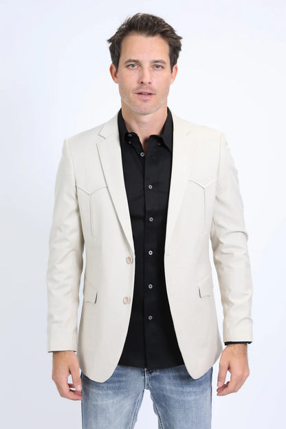 Platini Men's Double Button Western Beige Blazer BLW10523