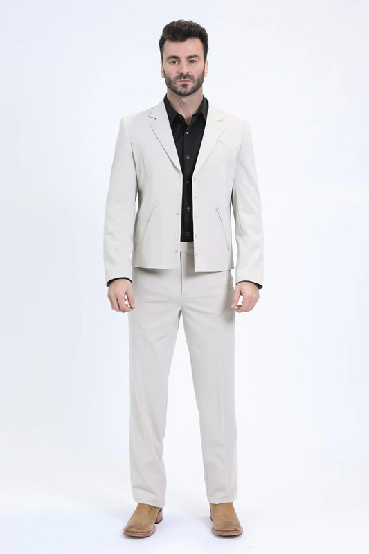 Platini Men's Western Sport White Suit WSS10772