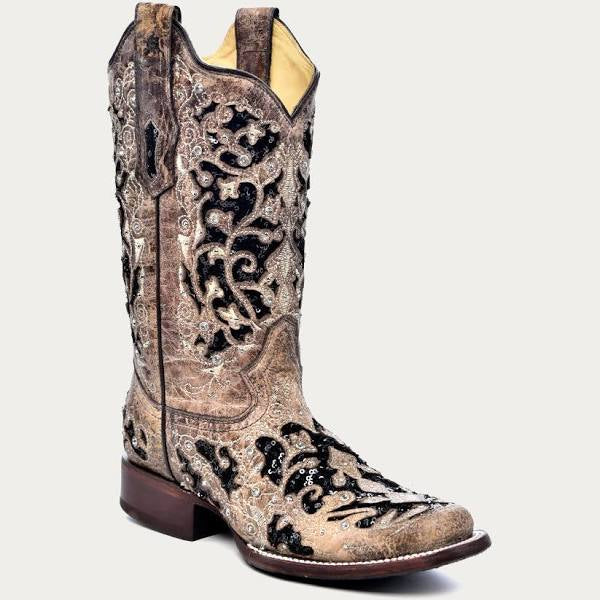 Corral Cowgirls Brown Inlay Crystal Boots