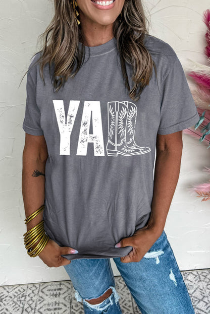 Gray “YALL” Western Boots Printed Tee Shirt