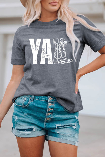 Gray “YALL” Western Boots Printed Tee Shirt