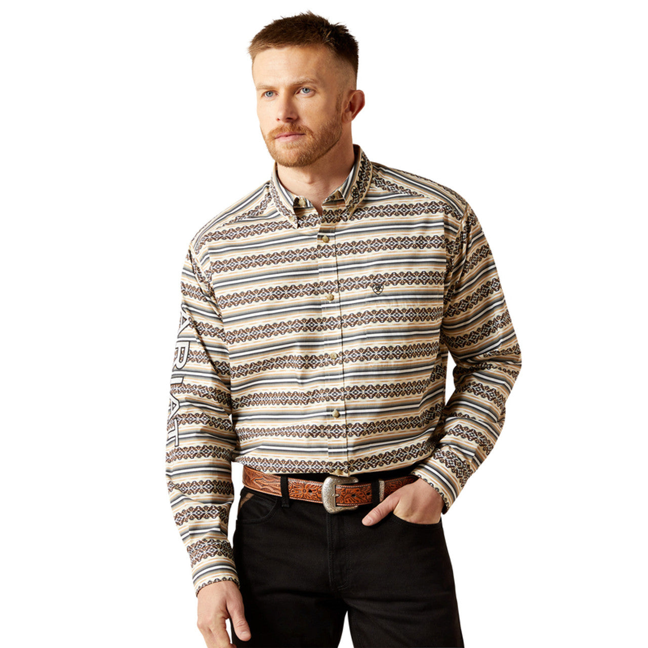 Ariat Team Peter Classic Khaki/White Mens Shirt 10065814