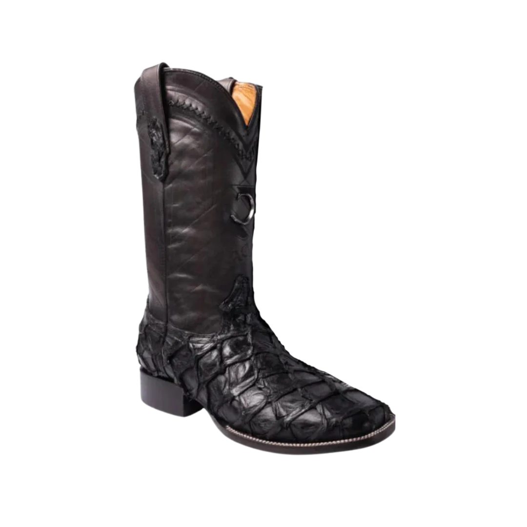 Cuadra Men’s Black Glazed Fish Pirarucu Laser & Woven Boot CU787