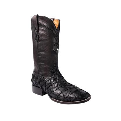 Cuadra Men’s Black Glazed Fish Pirarucu Laser & Woven Boot CU787
