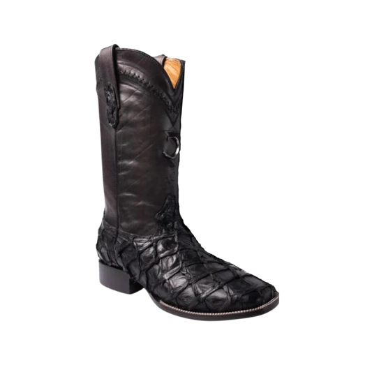Cuadra Men’s Black Glazed Fish Pirarucu Laser & Woven Boot CU787