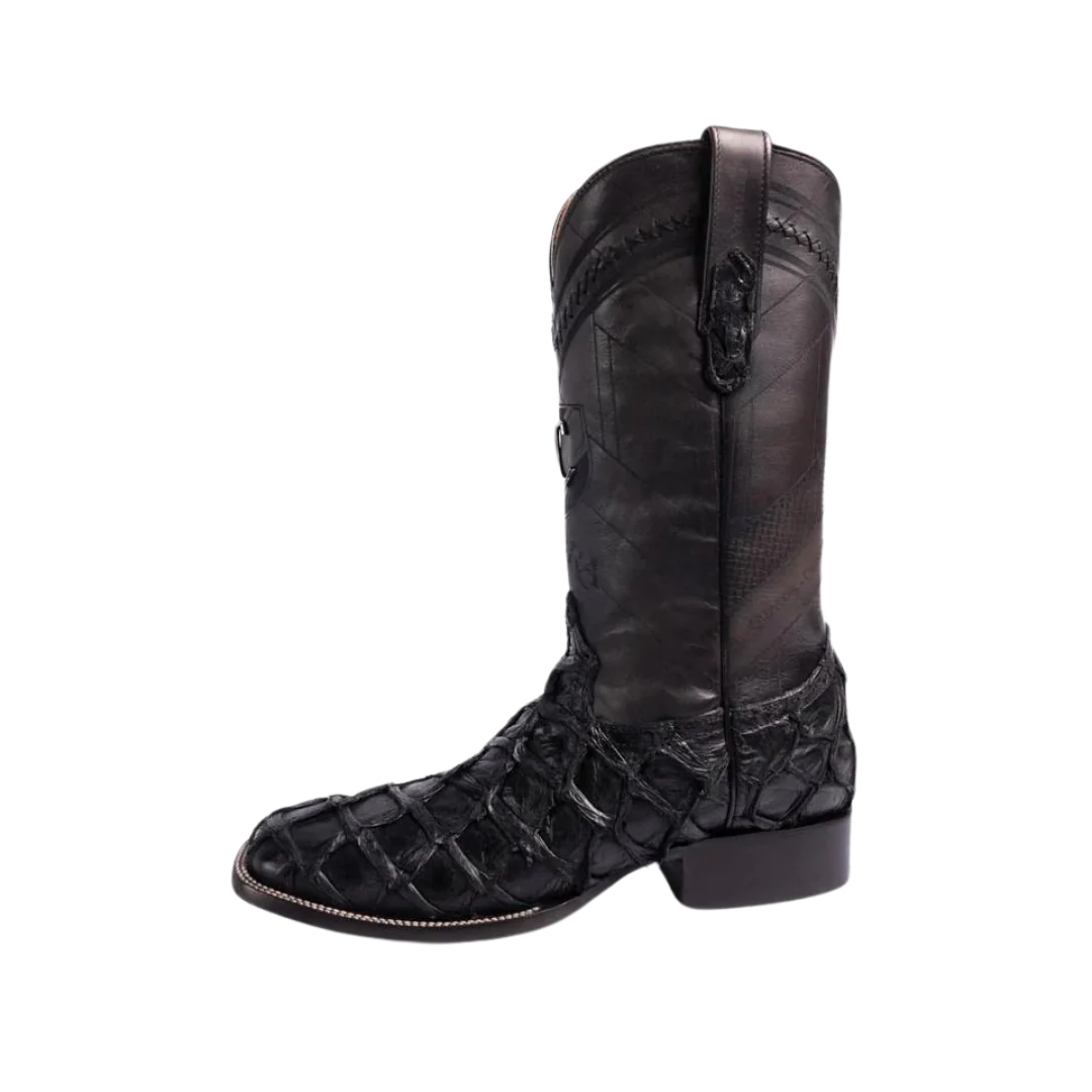 Cuadra Men’s Black Glazed Fish Pirarucu Laser & Woven Boot CU787