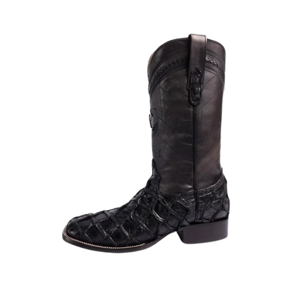 Cuadra Men’s Black Glazed Fish Pirarucu Laser & Woven Boot CU787