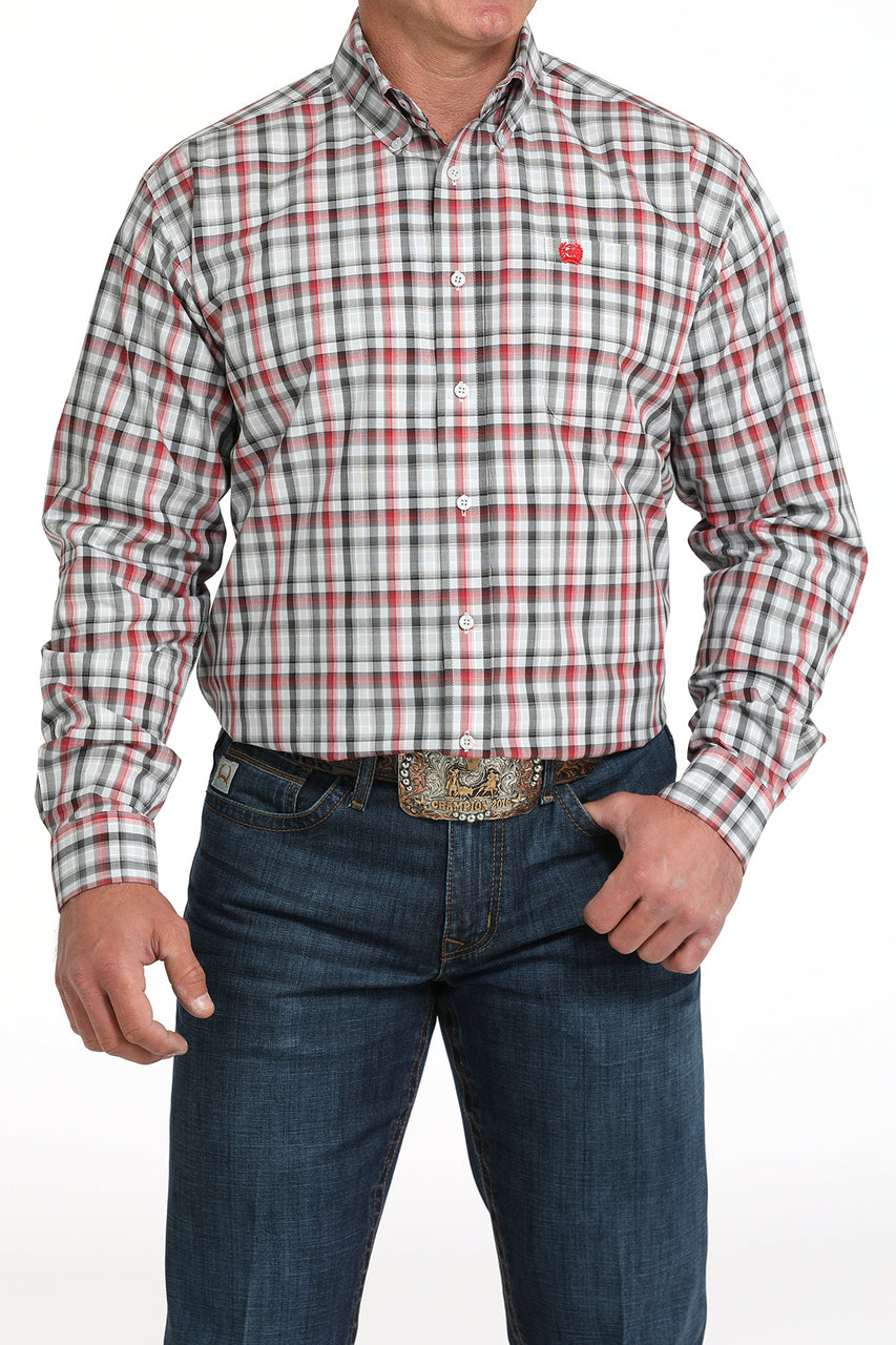 CINCH RED WHITE PLAID PRINT - MENS SHIRT