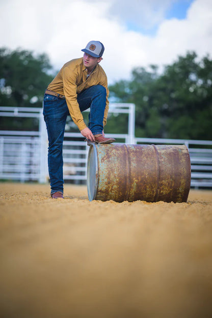 HOOEY "DEL DENIM" CHAMBRAY LONG SLEEVE SHIRT WASHED TAN