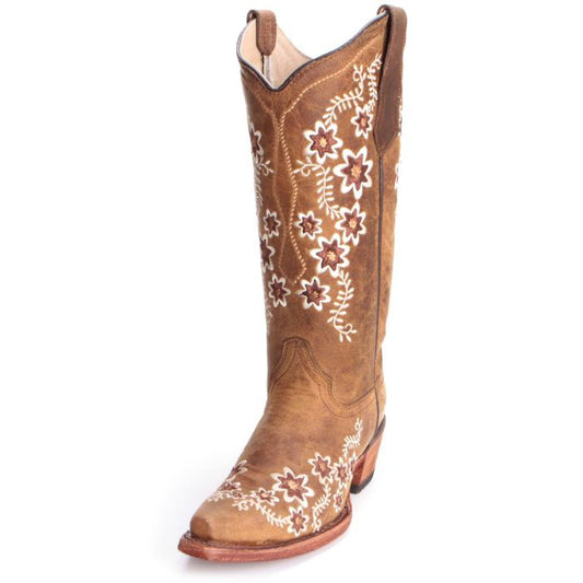 Circle G Womens Floral Embroidered Snip Toe Cowboy Boots