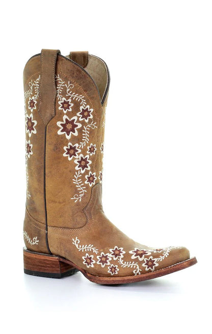 Circle G Tan Floral Embroidery Square Toe Boots