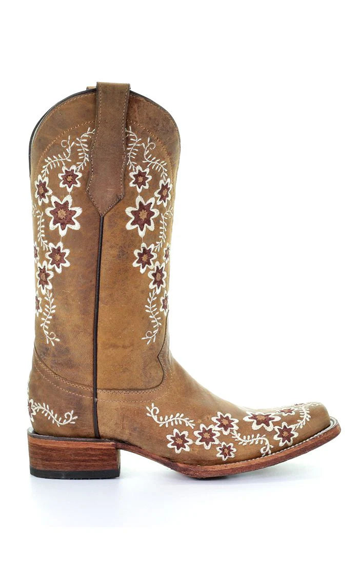Circle G Tan Floral Embroidery Square Toe Boots