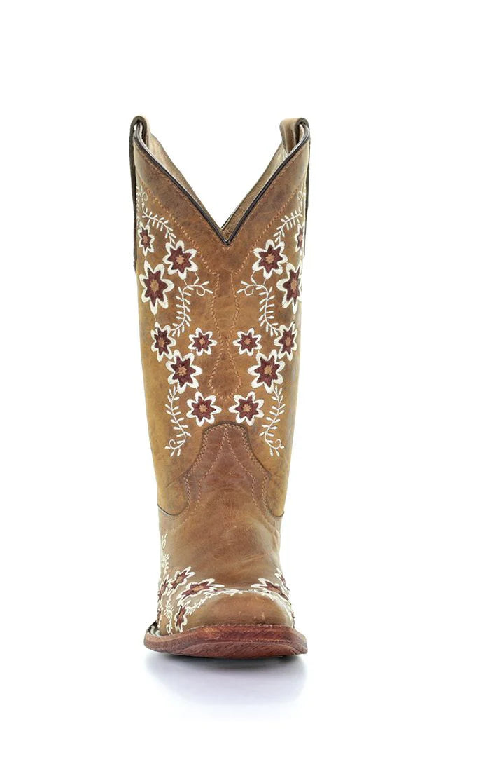 Circle G Tan Floral Embroidery Square Toe Boots