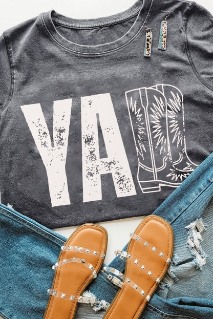 Gray “YALL” Western Boots Printed Tee Shirt