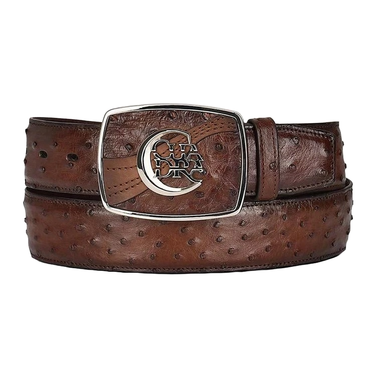 Cuadra Men's Moroni Chestnut Ostrich Exotic Strip Belt BC307