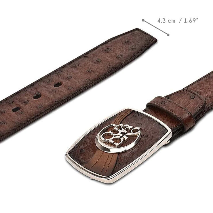 Cuadra Men's Moroni Chestnut Ostrich Exotic Strip Belt BC307