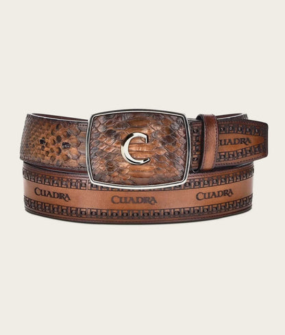 Cuadra Men’s Honey Engraved Python Leather Western Belt BC200