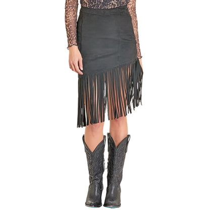 ROCK&ROLL WOMEN'S BLACK ASYMMETRICAL FRINGE SKIRT