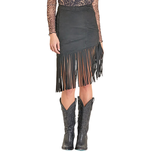 ROCK&ROLL WOMEN'S BLACK ASYMMETRICAL FRINGE SKIRT