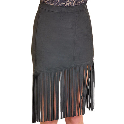 ROCK&ROLL WOMEN'S BLACK ASYMMETRICAL FRINGE SKIRT
