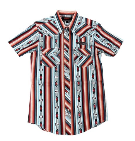 Rock&Roll Aztec Stripe Print SS Snap Red
