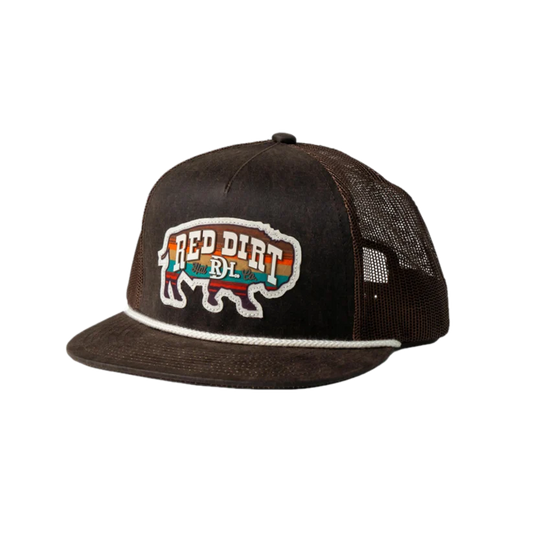Red Dirt Hat Co Rustic Bison Graphic Leathered Brown Cap