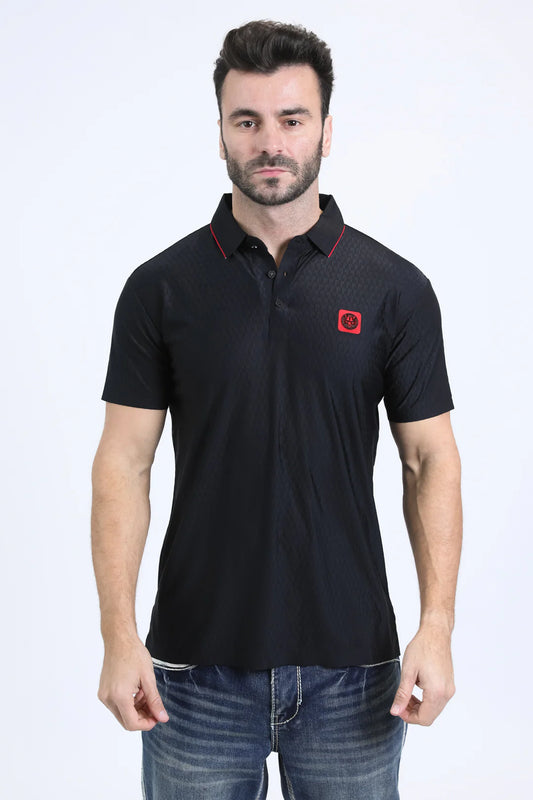 Platini Men’s Cotton Modern Fit Stretch Black Polo