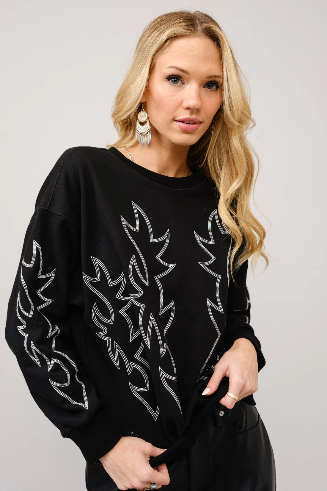 Blue B Western Boots Stitch Pullover Sweatshirt 36319T