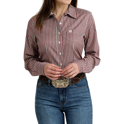 Cinch Western Shirt Women’s LS Striped Buttons Red MSW9164258