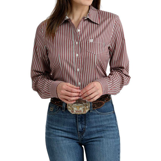 Cinch Western Shirt Women’s LS Striped Buttons Red MSW9164258