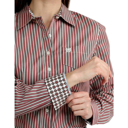 Cinch Western Shirt Women’s LS Striped Buttons Red MSW9164258