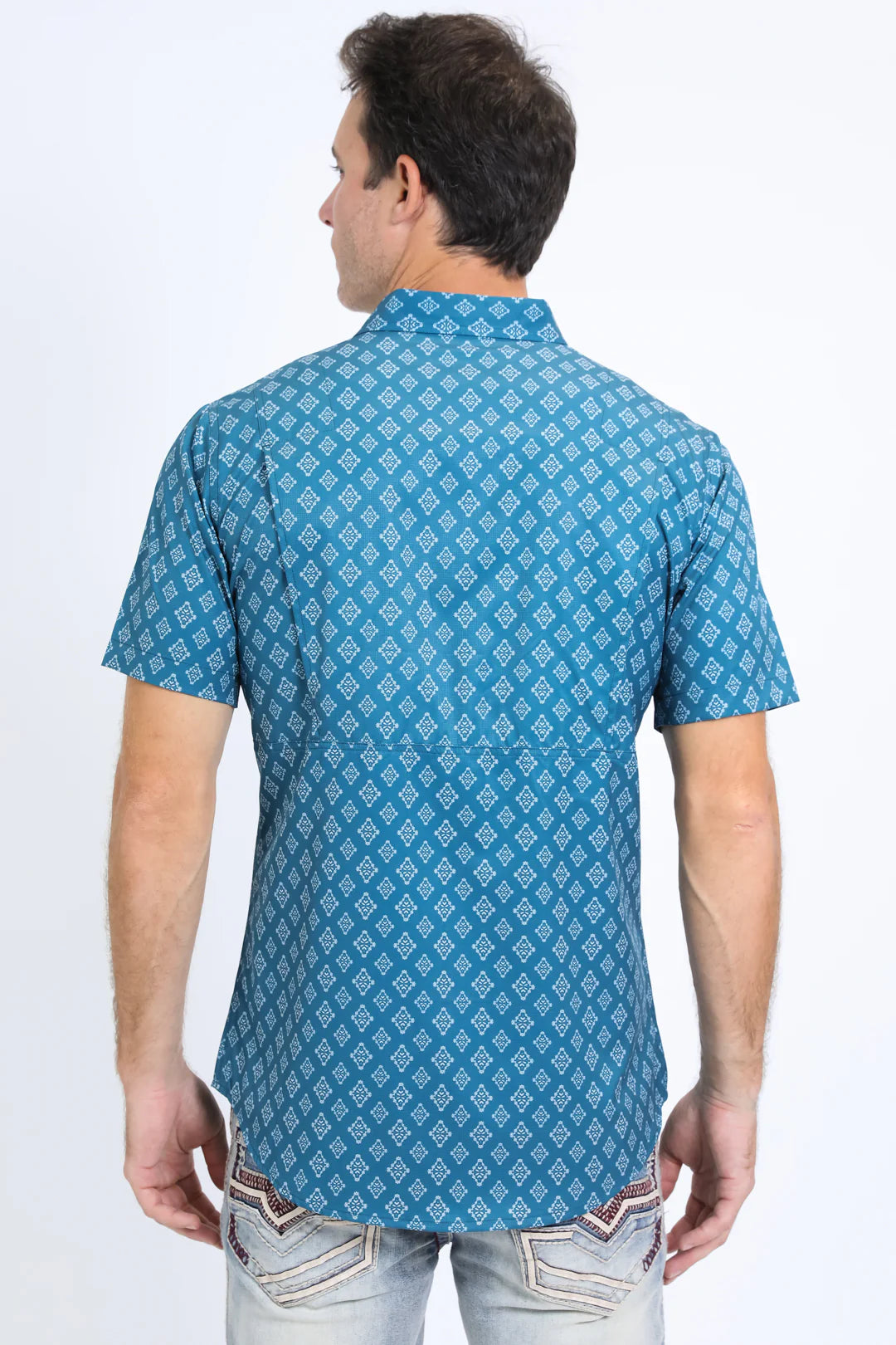 Platini Men’s Performance Western SS Aztec Print Blue