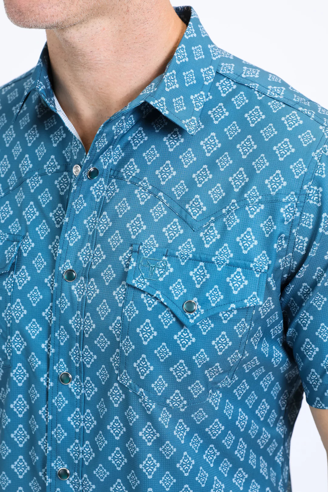 Platini Men’s Performance Western SS Aztec Print Blue