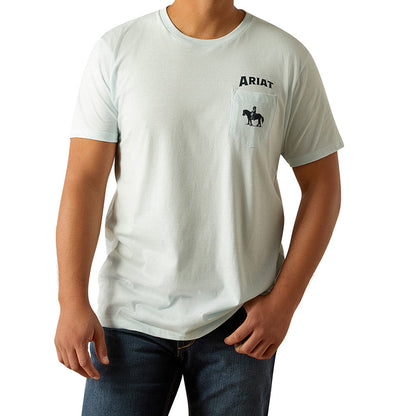 Ariat Mens Echo Valley Pocket T-Shirt Quiet Ride Light Blue