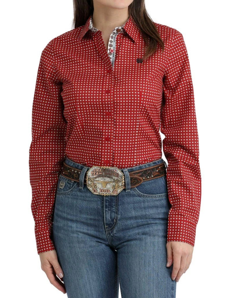 Cinch Women’s Long Sleeve Button Red - MSW9165079