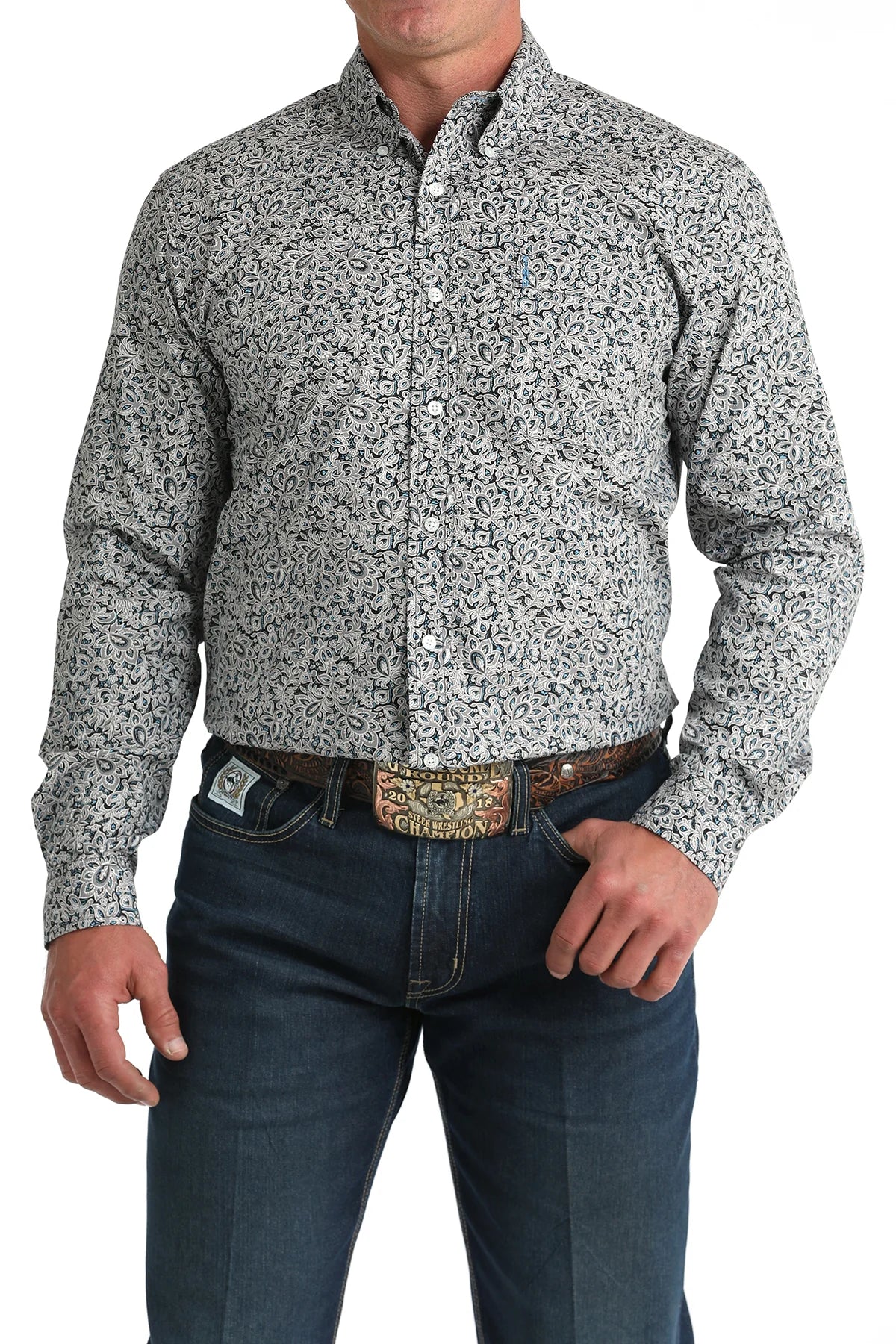 Cinch Men’s Grey Floral Print Modern Fit Shirt MTW1347144