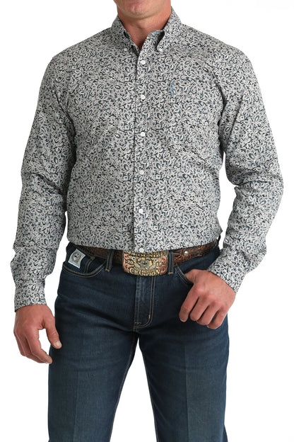 Cinch Men’s Grey Floral Print Modern Fit Shirt MTW1347144