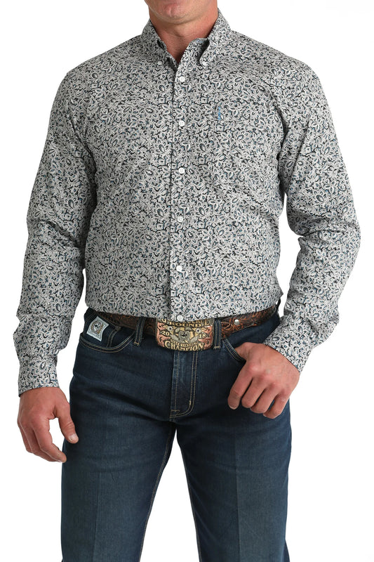 Cinch Men’s Grey Floral Print Modern Fit Shirt MTW1347144