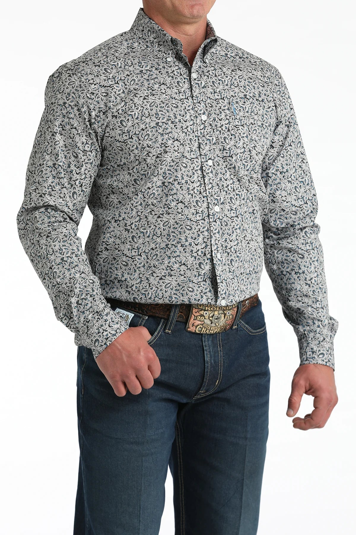 Cinch Men’s Grey Floral Print Modern Fit Shirt MTW1347144