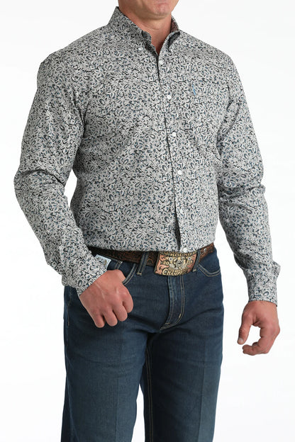 Cinch Men’s Grey Floral Print Modern Fit Shirt MTW1347144