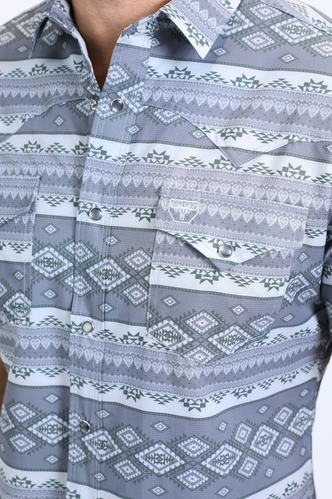 Platini Men’s Performance Western SS Aztec Print Grey