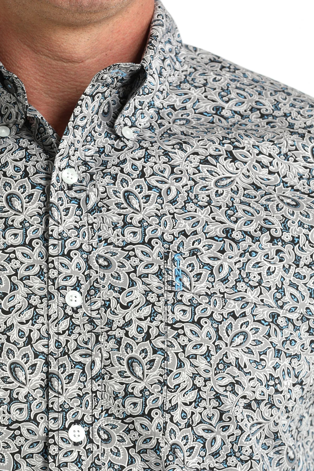 Cinch Men’s Grey Floral Print Modern Fit Shirt MTW1347144