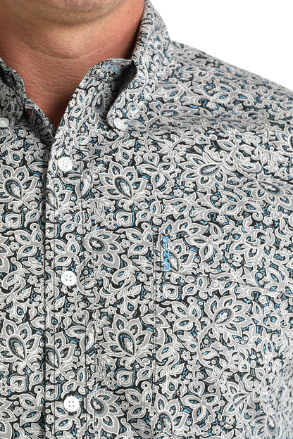 Cinch Men’s Grey Floral Print Modern Fit Shirt MTW1347144