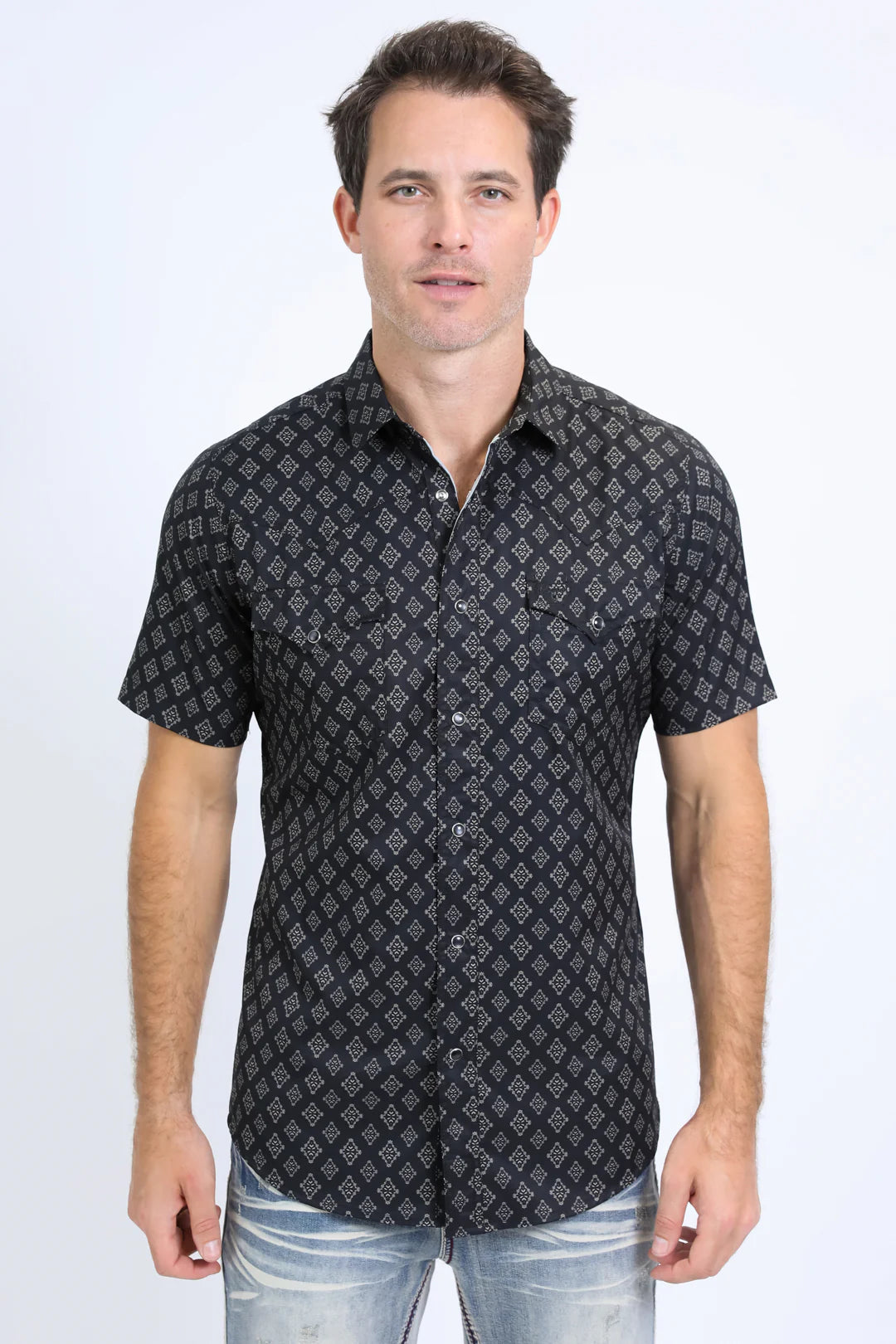 Platini Men’s performance Western SS Aztec Print Black