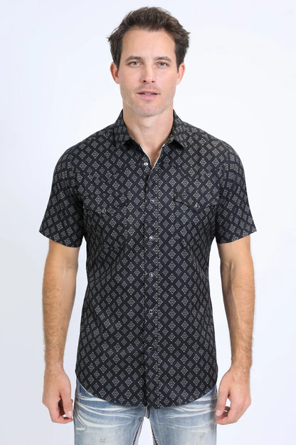 Platini Men’s performance Western SS Aztec Print Black