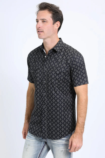 Platini Men’s performance Western SS Aztec Print Black