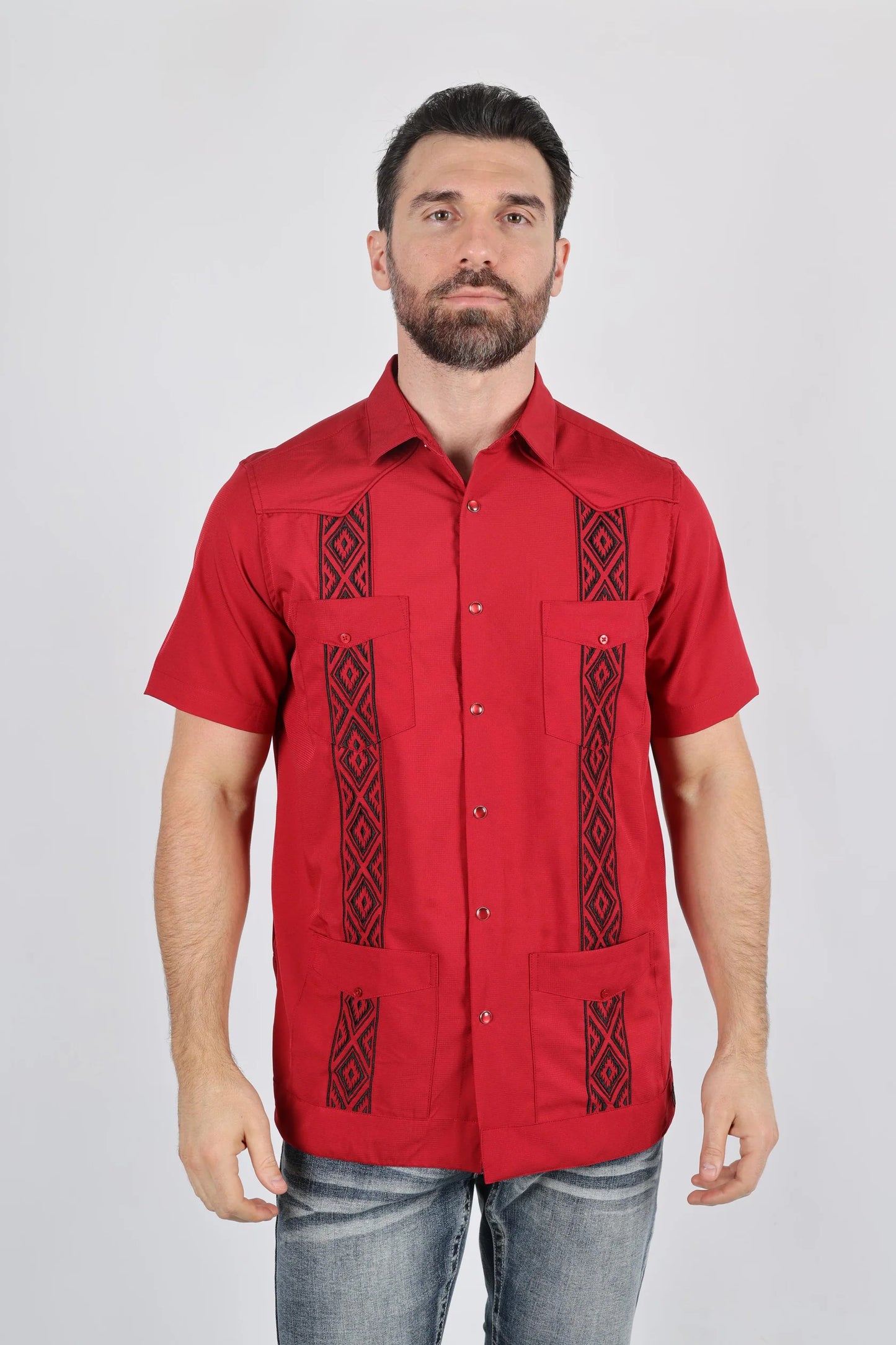 Platini Men’s Modern Red GUAYABERA Shirt