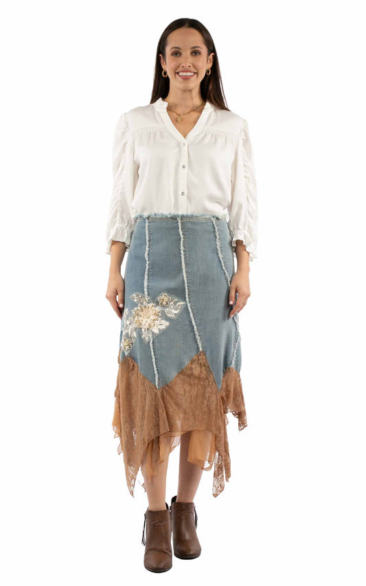 Scully Womens Demin Skirt With Lace Bottom
